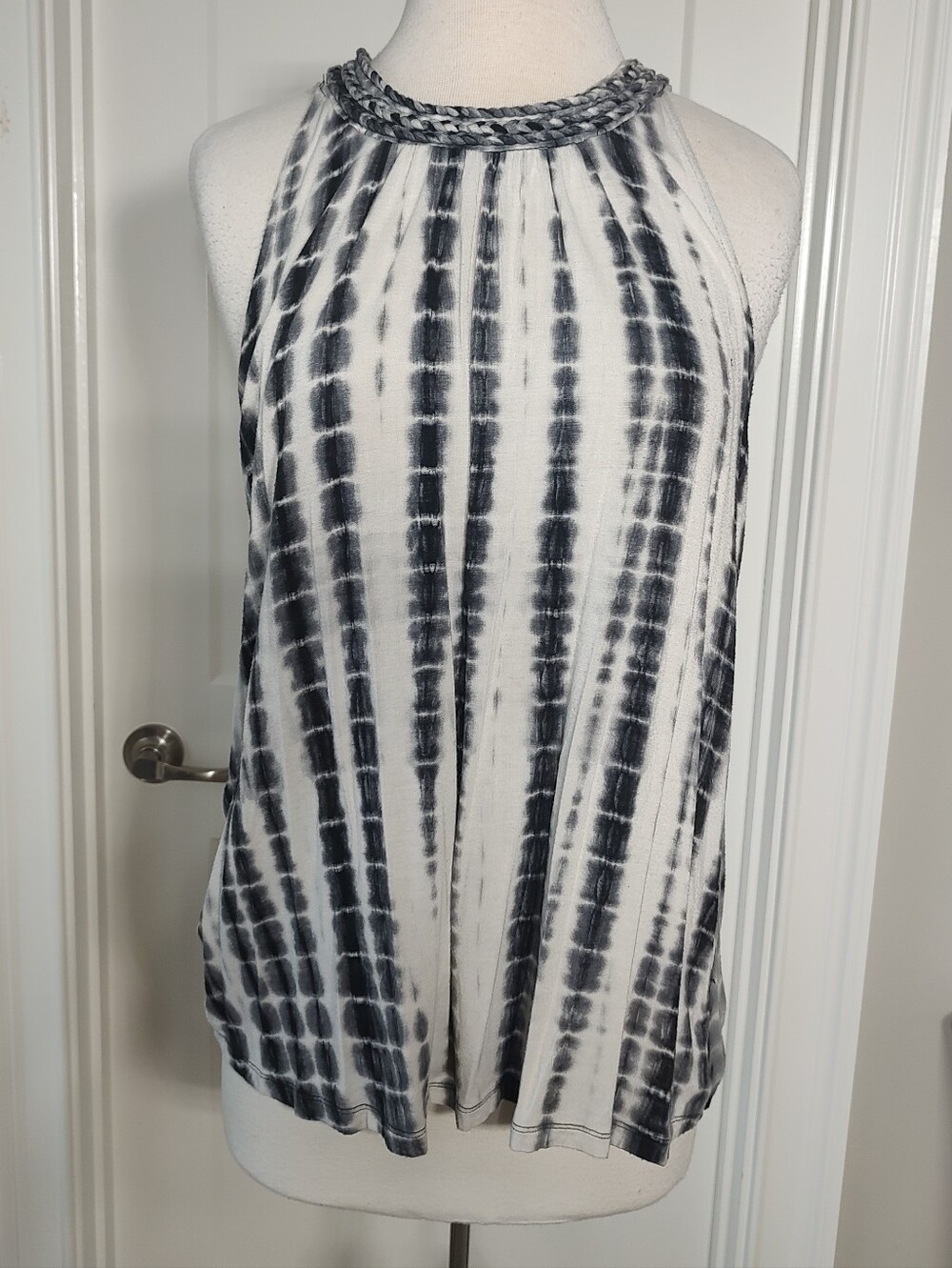 Antibes Blanc XL Sleeveless Black & White Tie-Dye Halter Neck Top